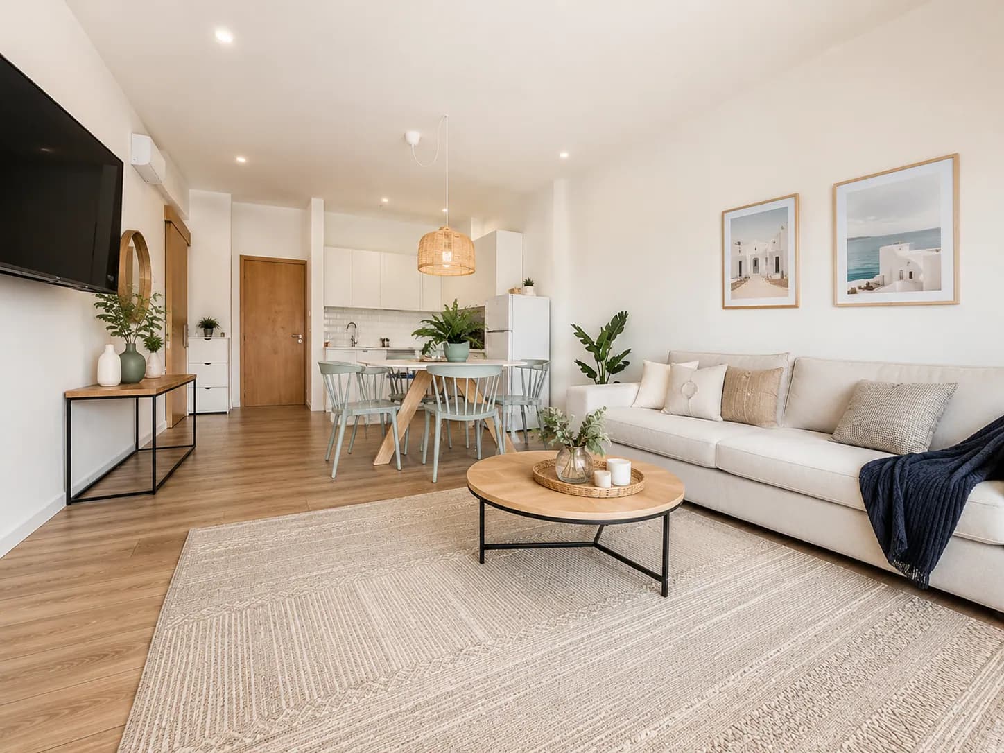 Bright open-plan living room at Ember and Tide, Kapparis, Protaras